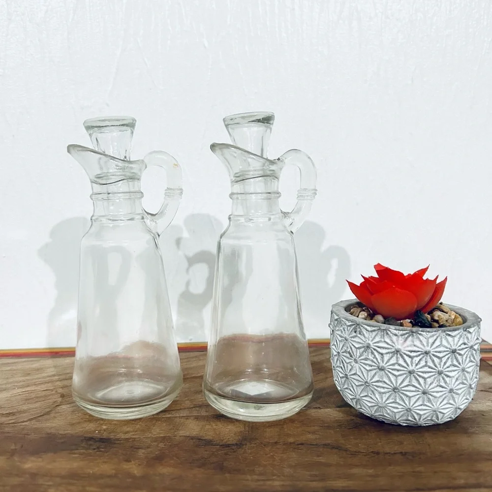 Anchor Hocking Oil Dressing & Vinegar Matching Glass Cruets Pair - Set of 2